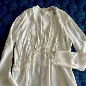 Zara Basic White bohemian feminine peasant blouse